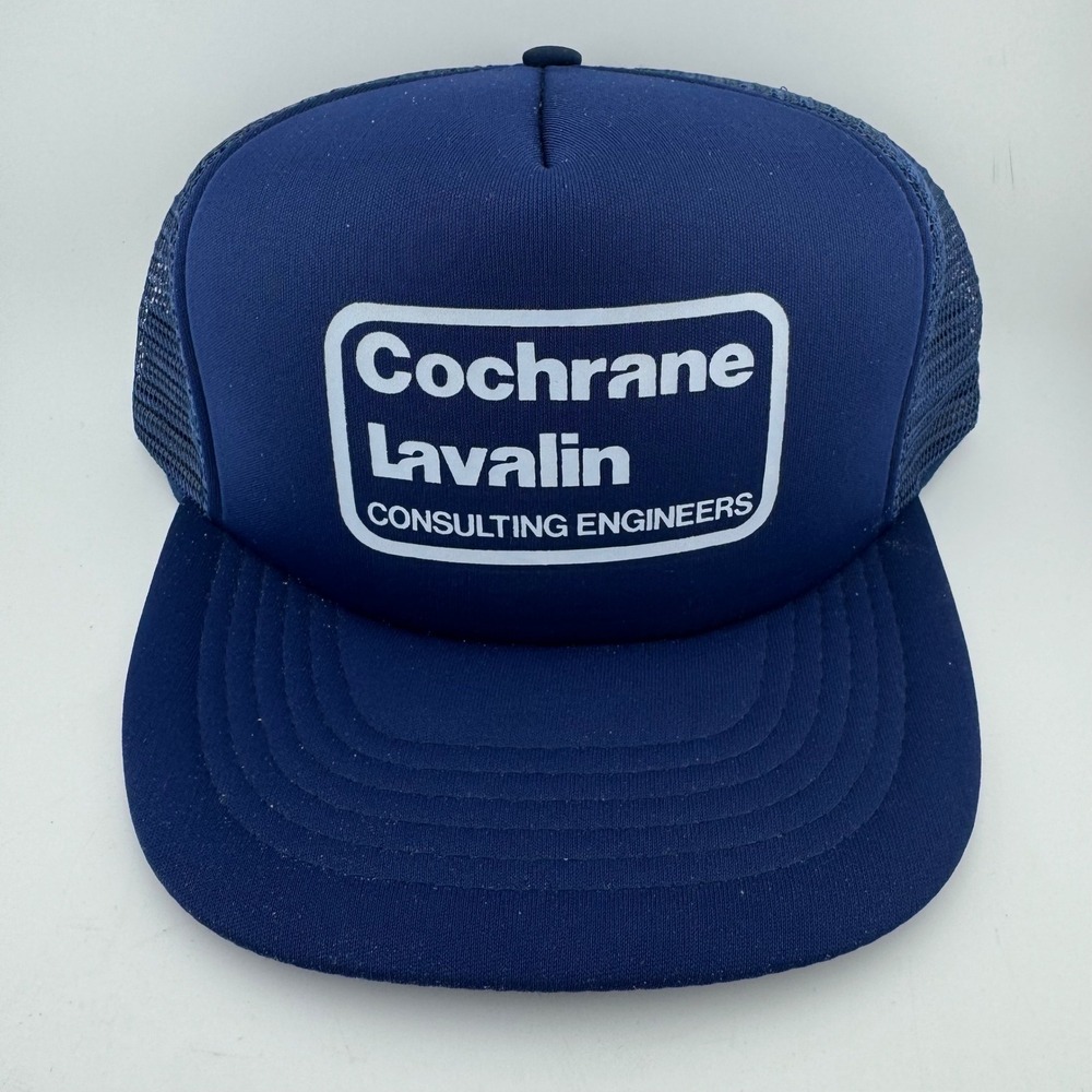 AJM International Trucker‎ Hat OSFM Navy Blue Excellent Vintage Cochrane Lavalin